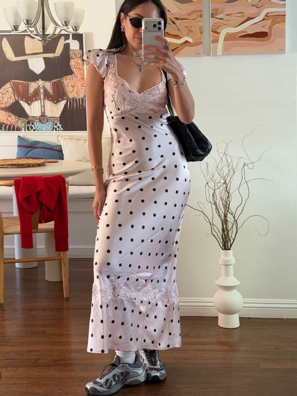 NWT Free People Butterfly Babe Polka Dot Satin Maxi Dress
